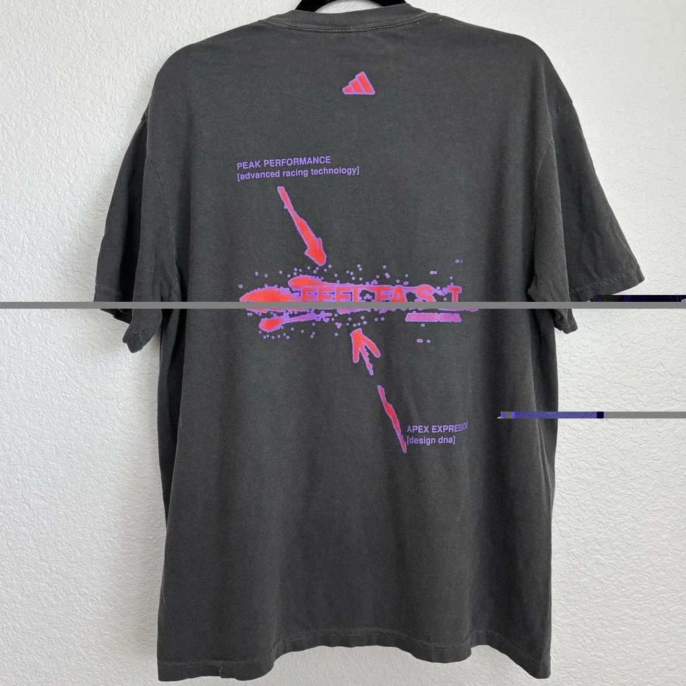 Adidas Running Feel Fast Adizero Evo SL Graphic T Shirt Gray Purple Pink Large
